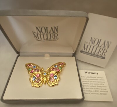 Vintage Signed Original NOLAN MILLER Large Crystal Opulence Butterfly  Brooch Pin