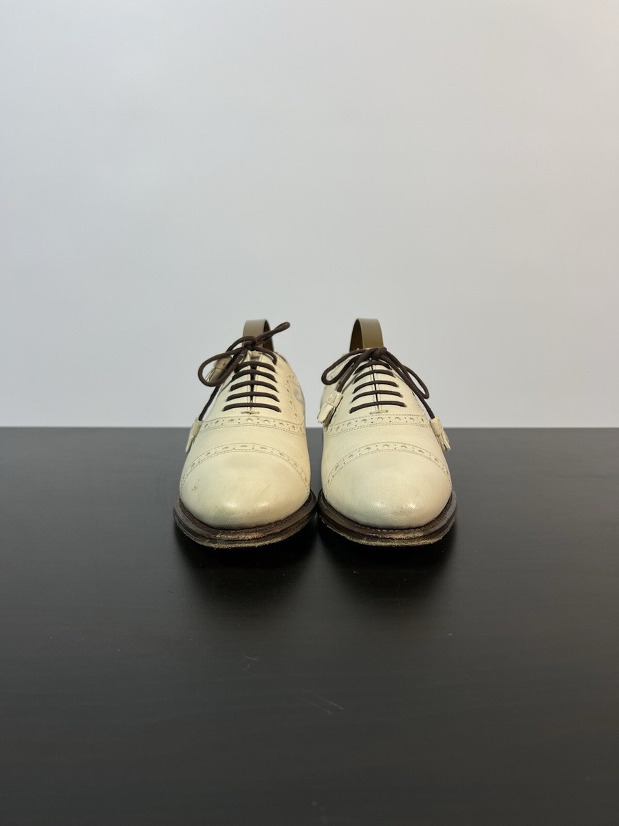 Gucci Women's Brogue Oxford Leather Shoes Goodyear Loafer Beige