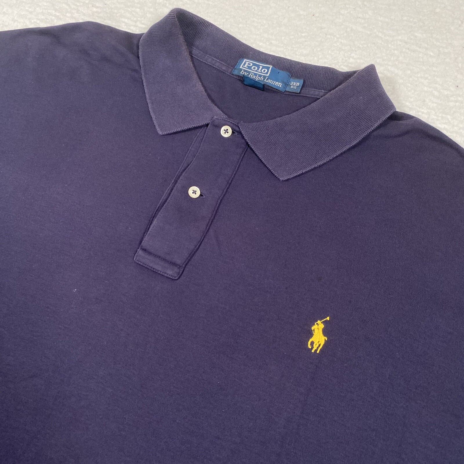 PONY Polo Ralph Lauren camicia uomo 2XB grande blu navy manica corta giallo collo cavallo
