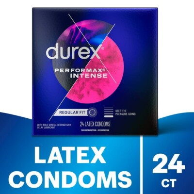 Durex Performax Intense Condoms Dotted with Delay Lubricant Rubber Condoms 24 Ct
