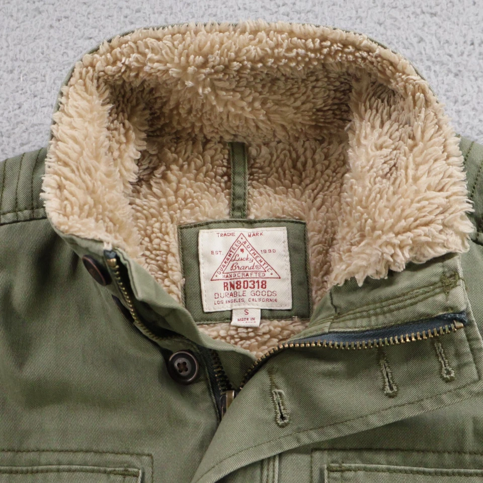 Abrigo Lucky Brand Hombre Pequeño Verde Northridge Parka Cremallera Completa Militar Forrado Sherpa Foto 3 de 4
