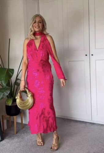 ZARA : Fuchsia Jacquard Midi Dress Bow : 3374/559 SIZE S