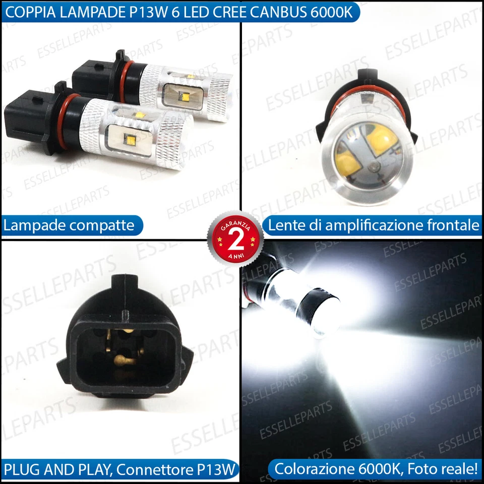 COPPIA LAMPADE P13W LED DRL LUCI DIURNE HIUNDAY IX20 6000K CANBUS BIANCO - Immagine 2 di 2
