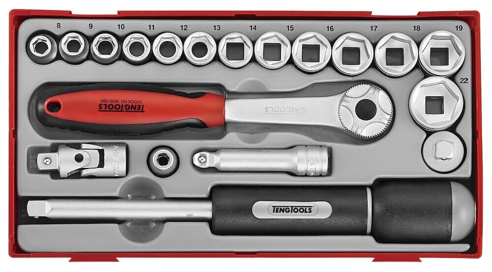 Teng Tools TT3819 - 3/8"" Drive 6pt Metric Socket Set - 19pcs