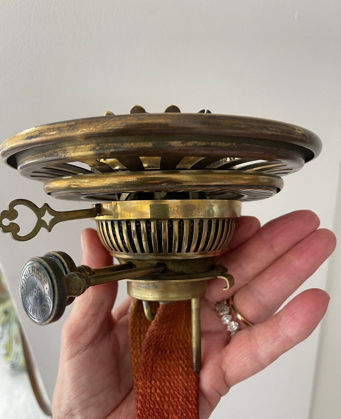 antique brass duplex oil lamp burner messenger-image