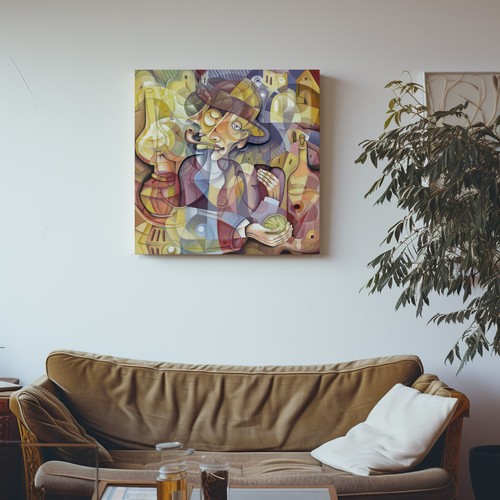 Stampa tela uomo stile cubismo arte da parete, elegante arredamento casa appendiabiti da parete - Foto 7 di 12