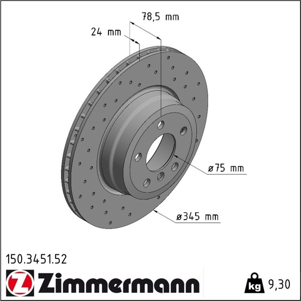2X Zimmermann 150.3451.52 Bremsscheibe FüR BMW X5 X6 E70 F15 F85 E71 E72 F16 F8-image
