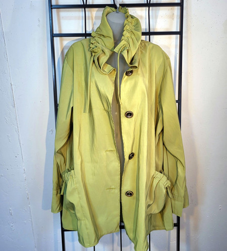 Janska Women’s Green Button Up Travel Jacket Coat Polyester/Nylon Pockets USA XL