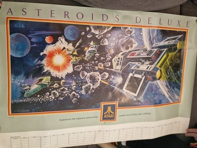 Vintage 1981 Atari Asteroids Deluxe Werbe Arcade Wettbewerb Poster 24'' x 36''