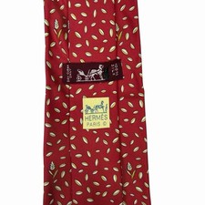 Hermes Men's Tie Wheat Floral Seeds Red Silk 7992 EA 3.75" W x 63" L euc