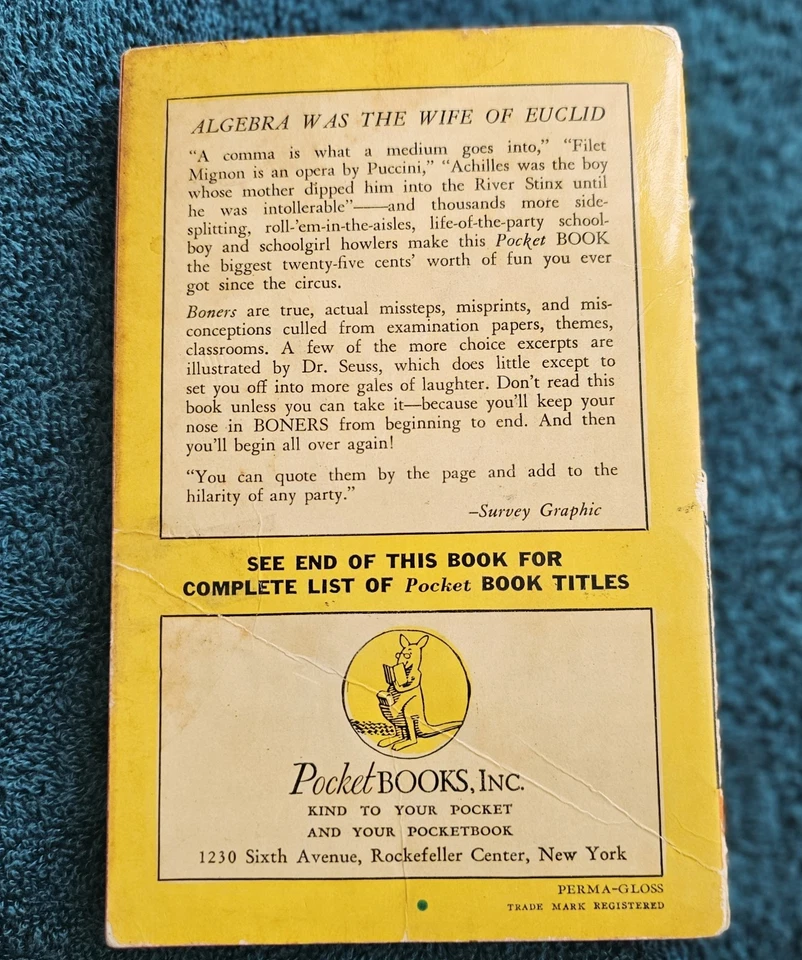 The Pocket Book of Boners Dr. Seuss July 1941 1st Printing Great Condition - Image 2 of 4