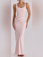 NEW HOUSE OF CB Kira Blush Pink Corset Bodice Satin Gown Sz L