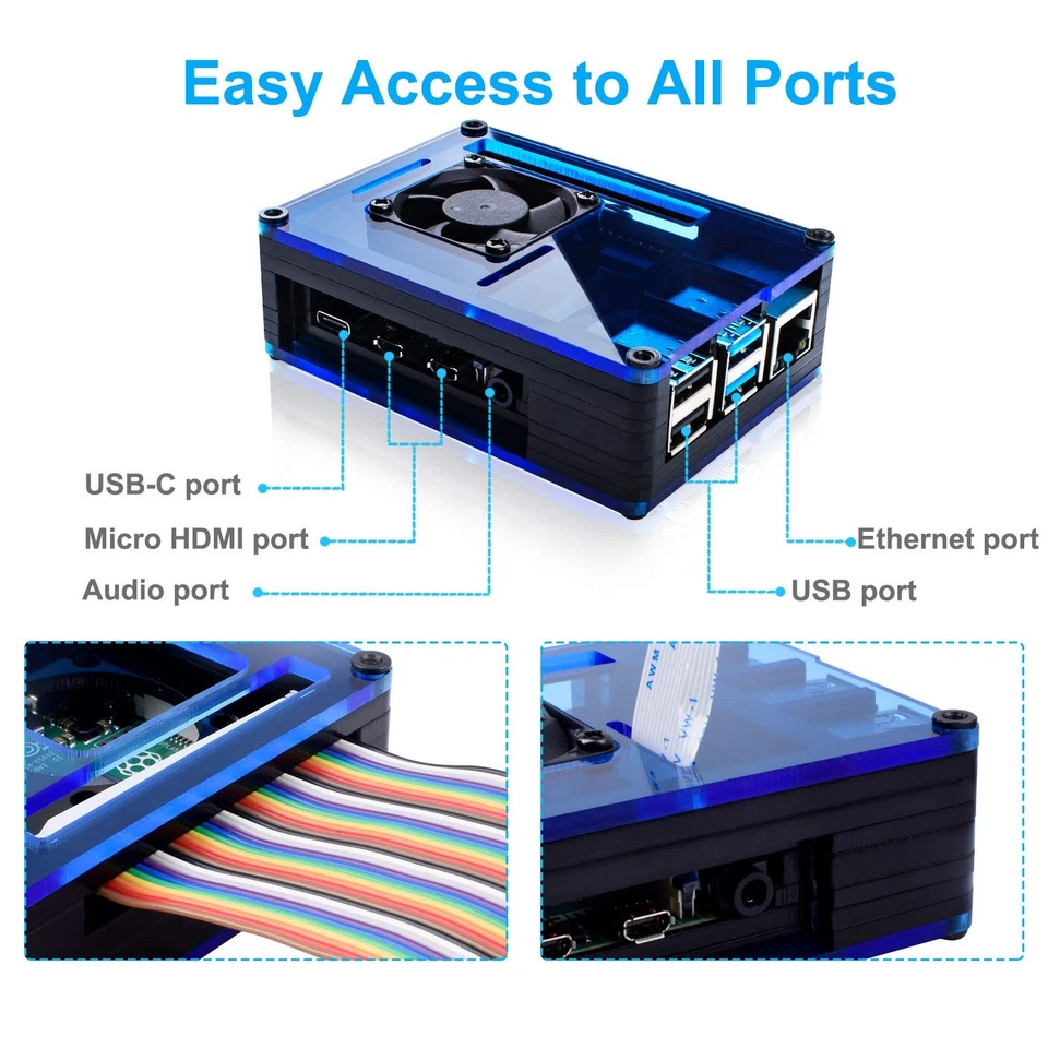 Miuzei Raspberry Pi 4 Case with Fan Cooling , 4 Pcs Aluminum Heat Sinks , Case - Image 2 of 4