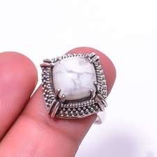 White Howlite -United States 925 Sterling Silver Ring 7.5 R11, Christmas Gift