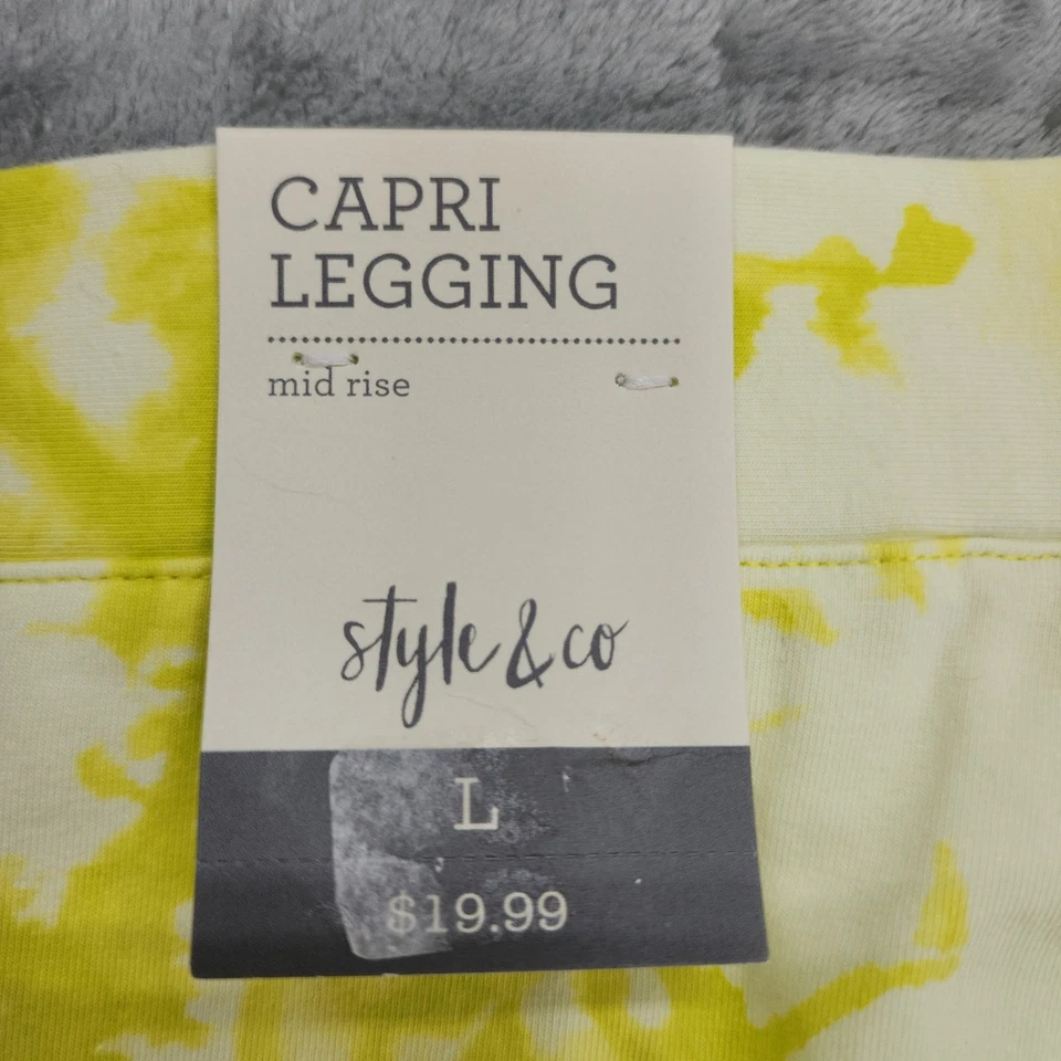 NUEVO Style&Co Leggings Mujer L Amarillo Más Ligero Lima Tie Dye Pull On Capri Informal Foto 3 de 4