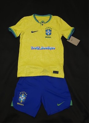 Nike DRI FIT Brazil 2022/23 Youth Home Stadium Football Soccer Uniform sz SMALL