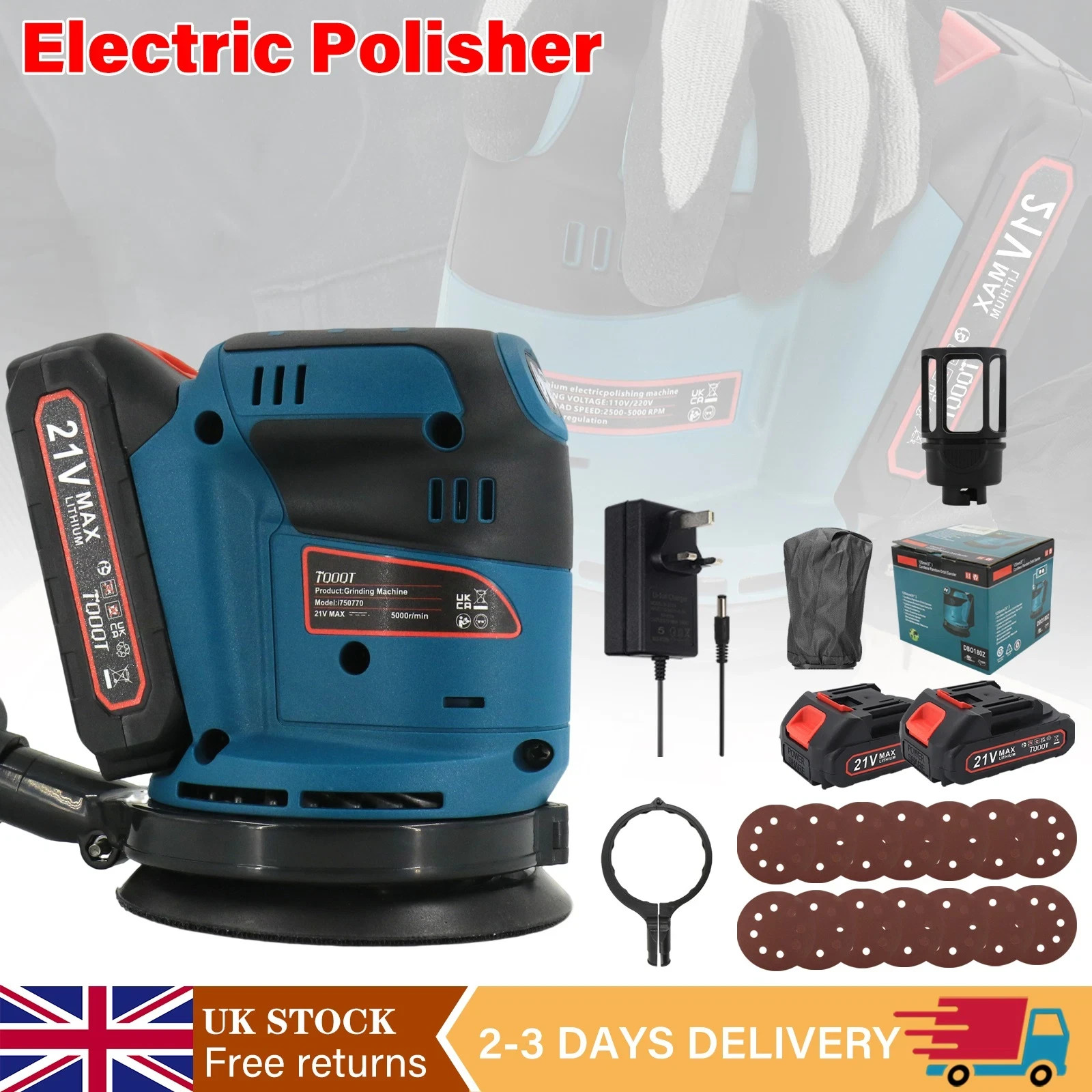 2 Battery 21V Electric Cordless Random Orbital Sander 125mm for Sanding Wood