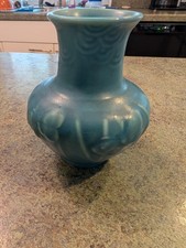 Beautiful Vintage Matte Blue ROOKWOOD Pottery Floral Relief 5437 Bud Vase 4.75"