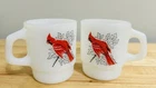 Vintage Set of 2 Fire-King Anchor Hocking Cardinal Milk Glass Mugs