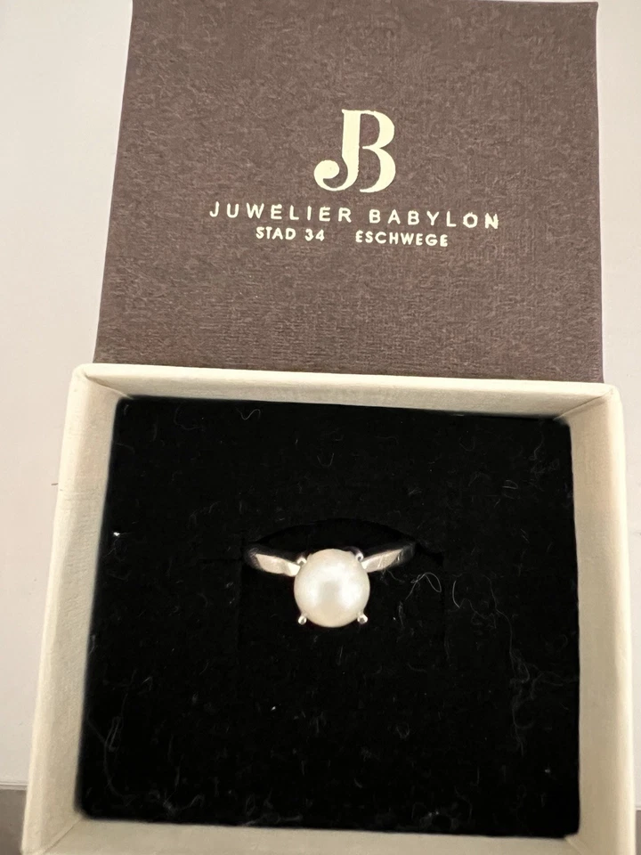 Eleganter Ring aus 14k Weißgold mit echter Perle – ca. 3 g