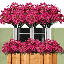 15 Bundles Artificial Flowers Outdoor UV Resistant Fake Silk Plants Fuchsia