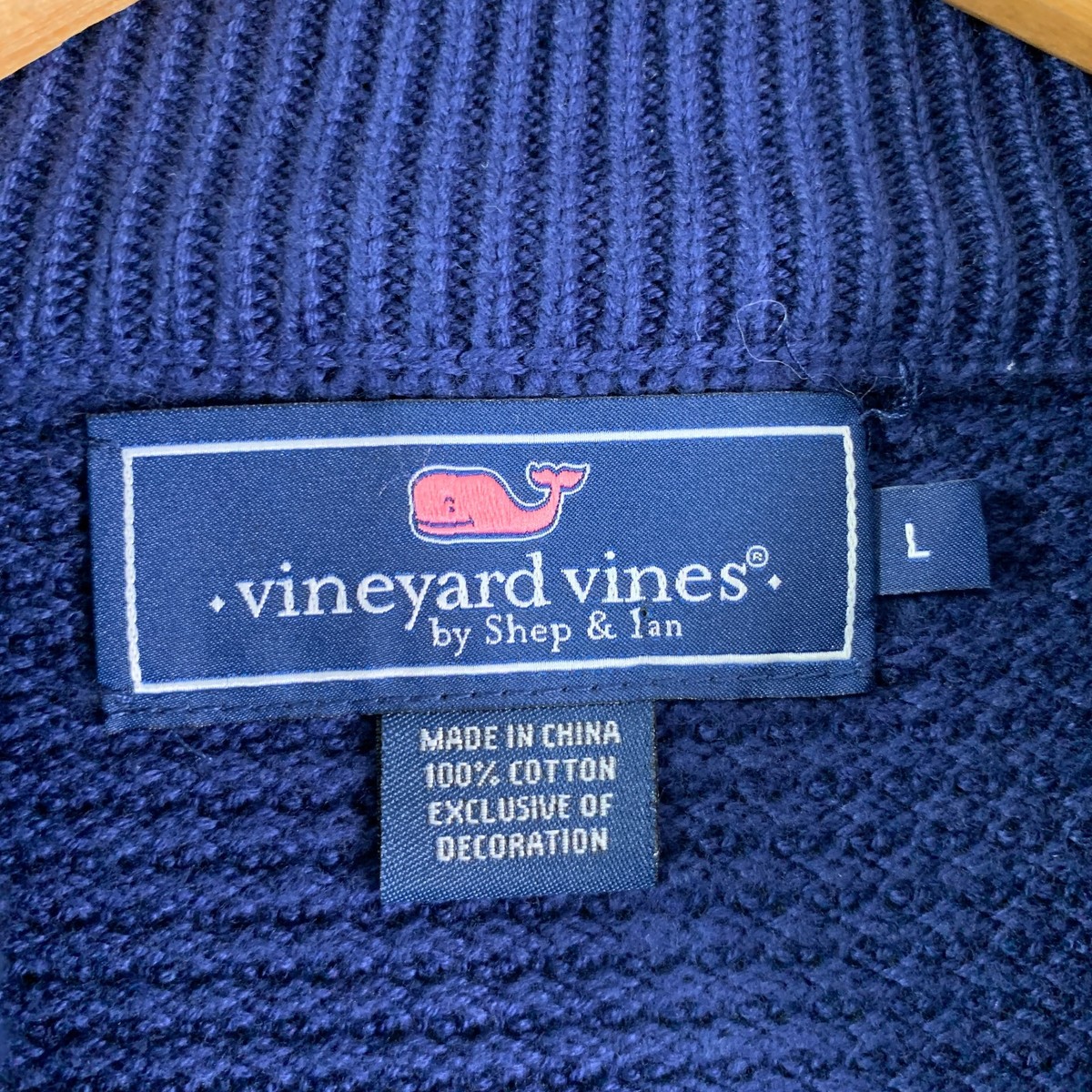 Vineyard Vines Knit Sweater Men Large Blue 1/4 Zip Waffle Saltwater Pullover