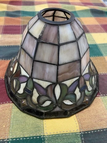 Vintage Tiffany-Style Stained Glass Lamp Bell Shape Decorative Shade 8 1/2” Dia.