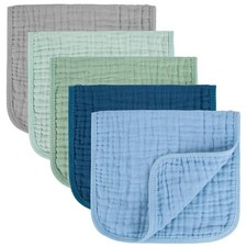MIGIOL Baby Muslin Burp Cloths 100 Cotton 10x20 Blue Green 5 Pack