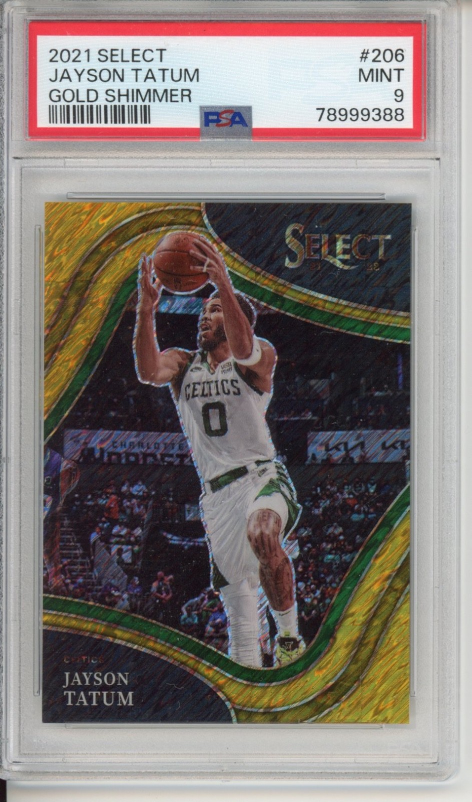 Jayson Tatum 2021-22 Panini Select Gold Shimmer 7/10 Courtside PSA 9