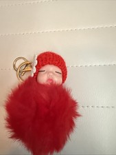 CUTE BABY IN RED FUR PURSE CHARM/ KEY RING NWOT