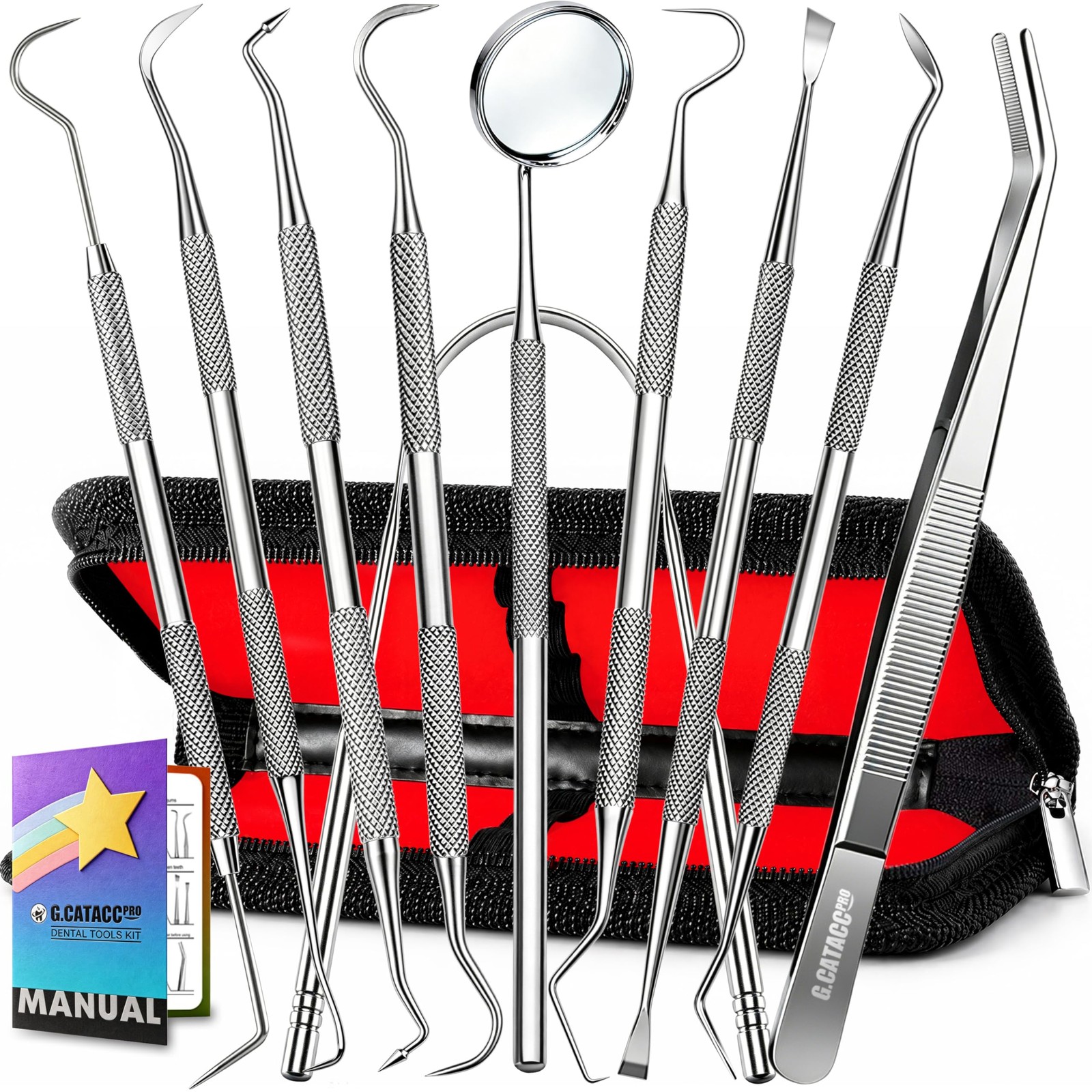 G.CATACC 10 Pack Dental Tools, 11 Piece Set, Tools (Stainless Steel)