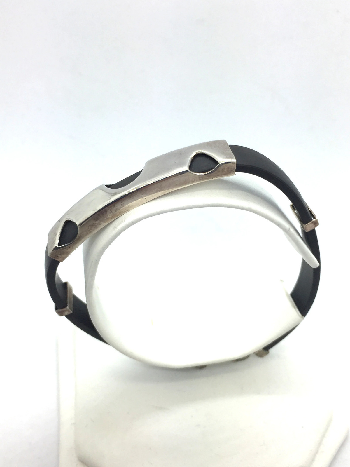 Solid 925 Sterling Silver & Rubber Bracelet 8" 13… - image 6