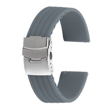 Silicone Watch Bands 24mm Soft Watch Bands with Silver Snap Buckle, Gray