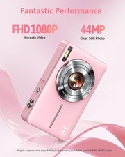 Digital Camera 44 MP Point Shoot Kids Camera with 32GB Card 2 Battery Pink