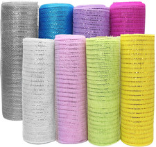 8 Rolls Memorial Day Deco Mesh Ribbon, Colorful Wreath Making Poly Burlap Ribbon