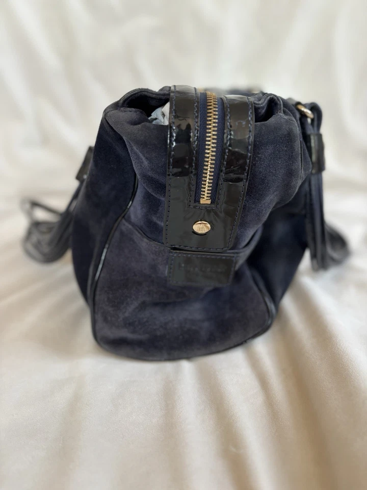 Authentic Kate Spade, navy blue Suede Satchel Braided Patent Handles - $599  - Image 2 of 4