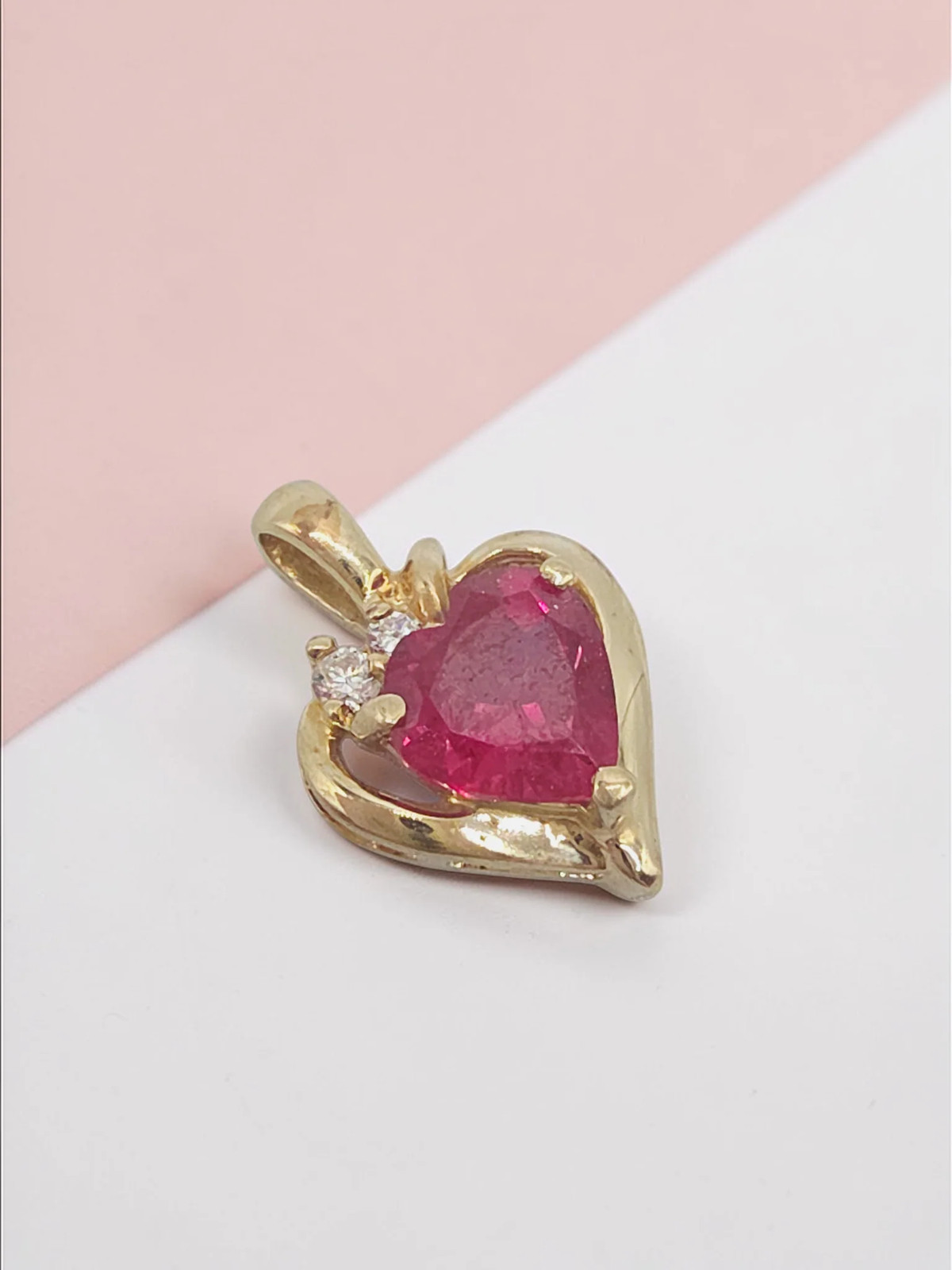 Solid 10K Yellow Gold Ruby Heart Necklace Pendant… - image 6