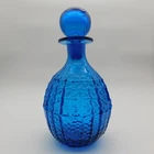 Blenko Joel Myers 7024 Glass Turquoise square pattern decanter W/ Stopper Fiasco