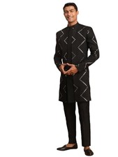 VASTRAMAY Men's Cream Viscose Sherwani Set  Mirror work Embellished Viscose ...