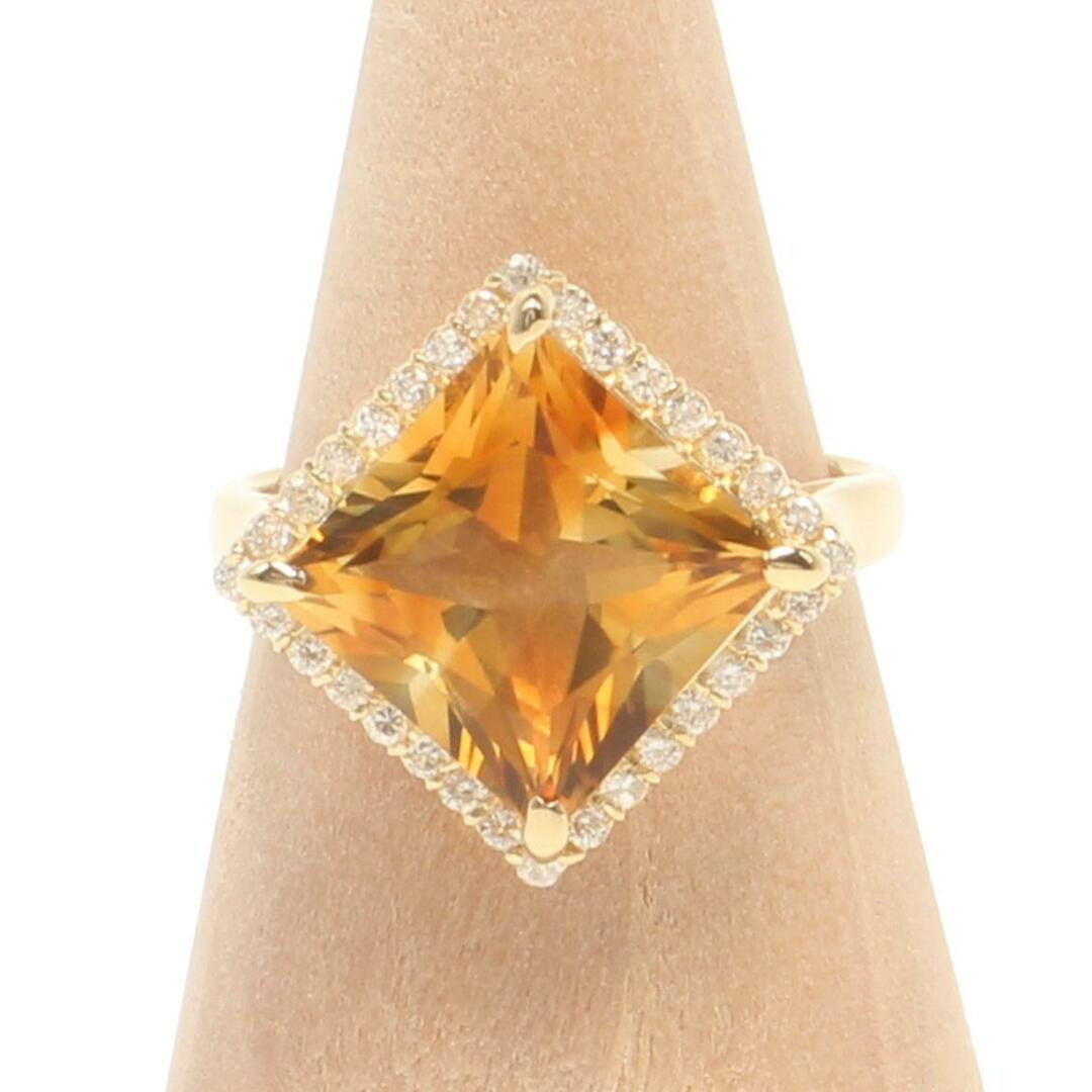 Ladies Ring K18 Citrine 4.13ct with 0.25ct Diamonds Size 11