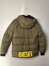 Diesel Green Hooded Puffer Jacket Logo Zip Pockets Short Length Size 14Y