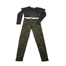 Gymshark Womens XL Camo Leggings and Cropped Long Sleeve Top Set Black