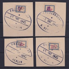 Lokalausgabe Fredersdorf 1945 Etiketten Mi.-Nr. Sp 101-104 b O auf Briefst&uuml;cken