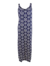 Vince Camuto Women's Printed Sleeveless Midi Dress (L, Navy/White) 196545129297