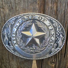 The State of Texas Silver Tone Big Lone Star Western Style Belt Buckle Patriotic