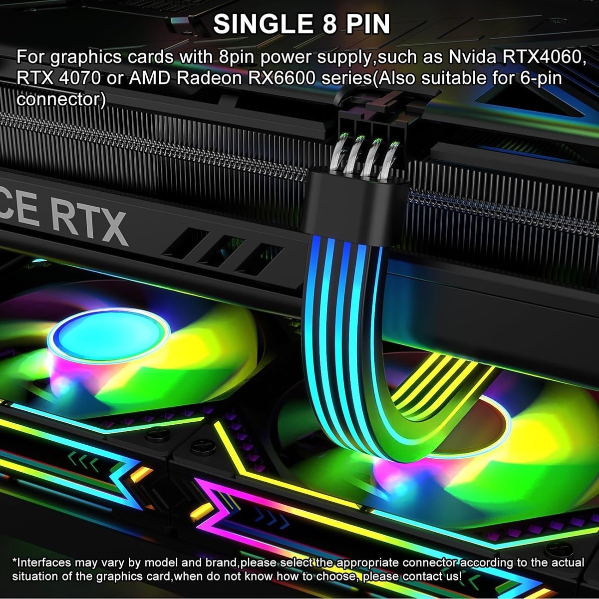 RGB 8 Pin PCIe GPU Extension Cable for RTX 3060-4070, Radeon RX