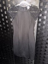 Vince Camuto black lace and scuba sheath dress with cap sleeves size 6