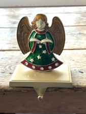 Enamel Angel Stocking Holder Weighted Metal Christmas Holiday Vintage