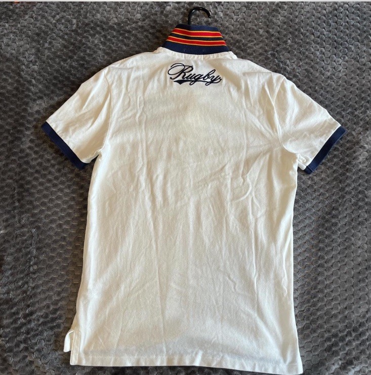 RARE! Snow White And Navy Blue Rugby Big Kicker By Polo Ralph Lauren Size S image 2