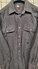 Vintage Tommy Hilfiger Flannel Shirt Mens Medium Gray Check 100 Cotton